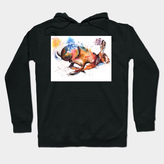 Splash and Dash running hare painting Hoodie by Mightyfineart